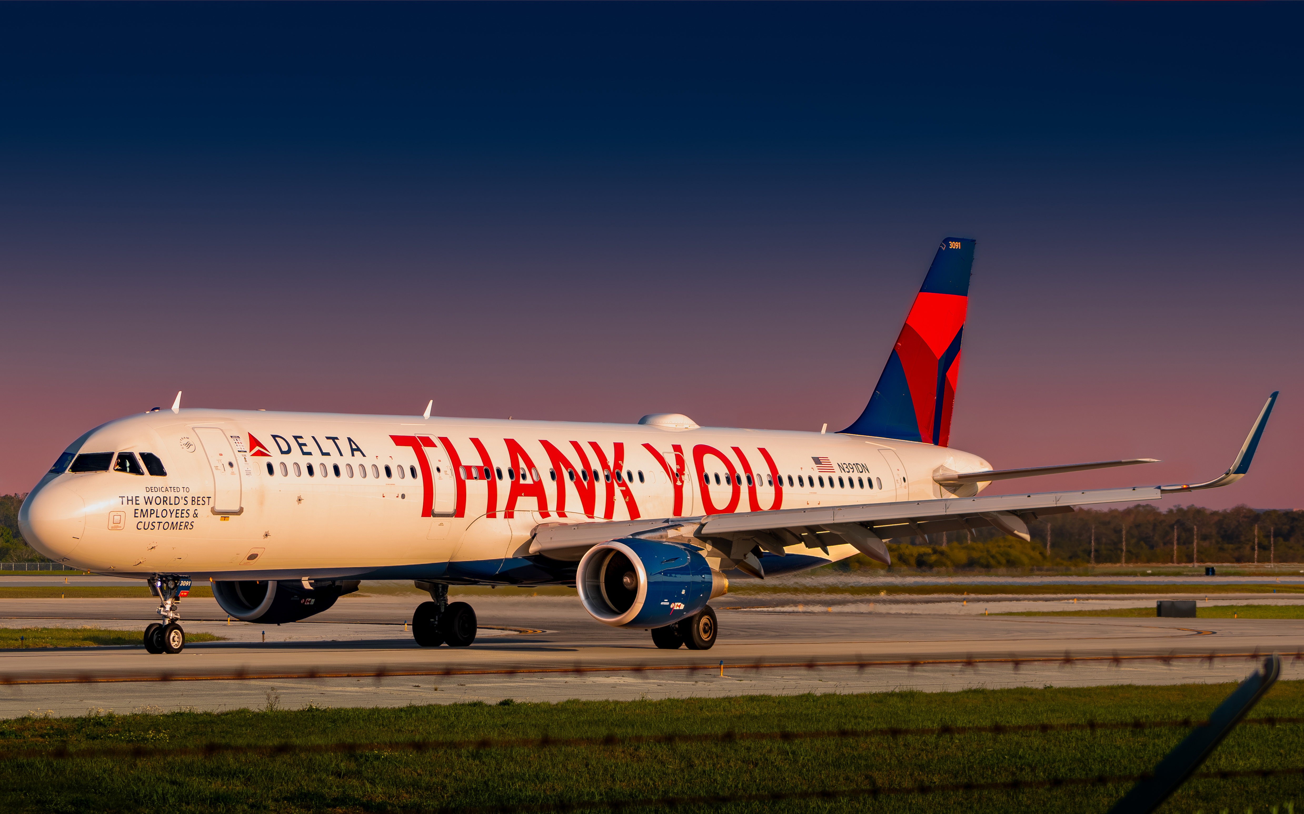 Delta Air Lines Airbus A321 in Thank You special livery on taxiway