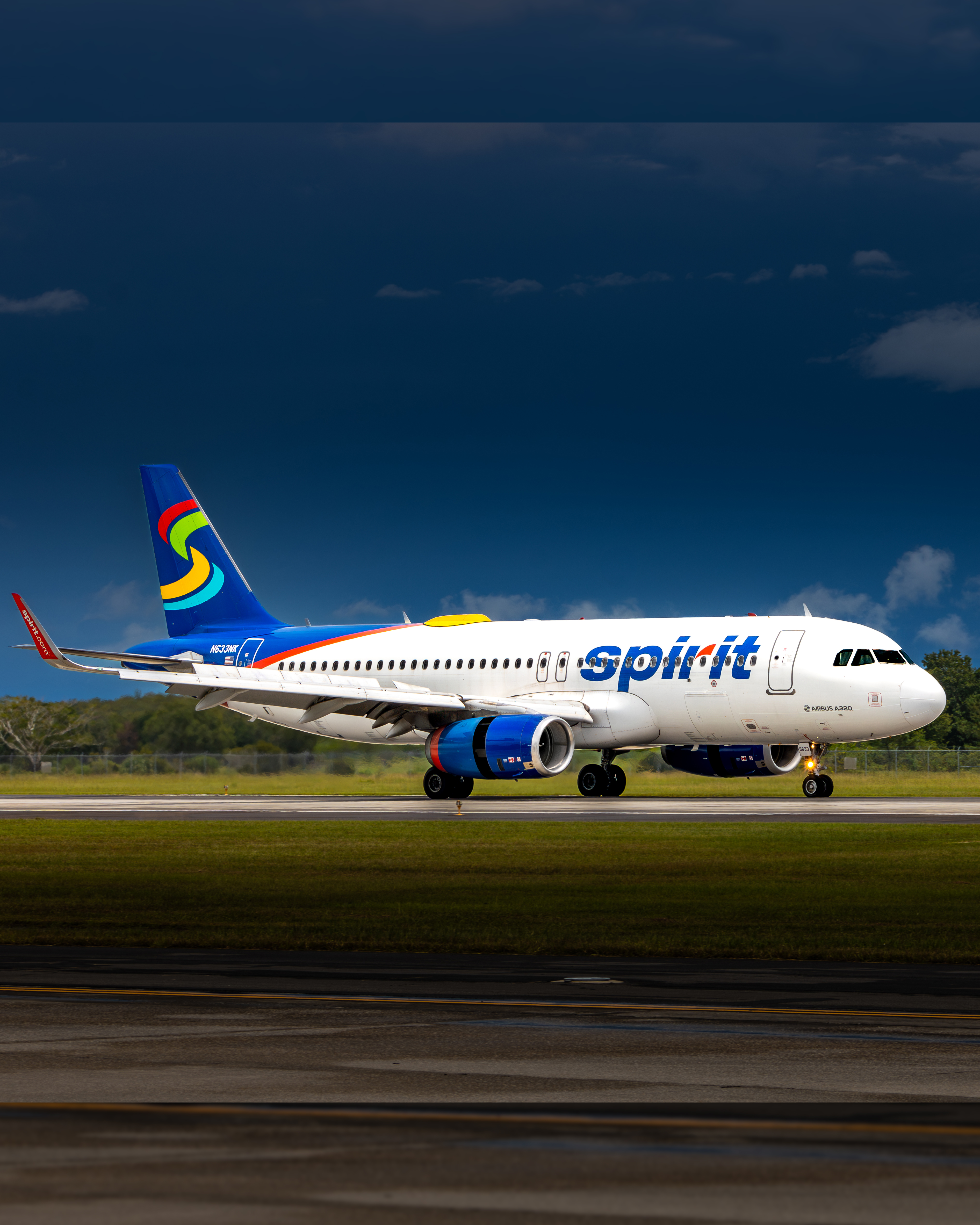Spirit Airlines Airbus A320 in heritage livery landing panning shot