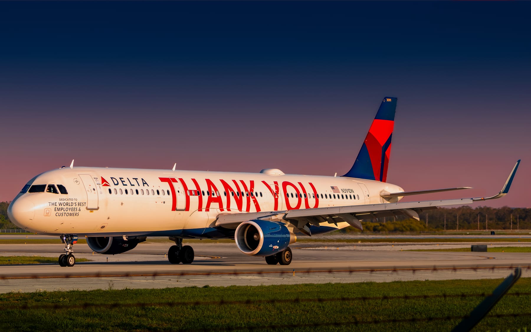 Delta Air Lines Airbus A321 in Thank You special livery on taxiway