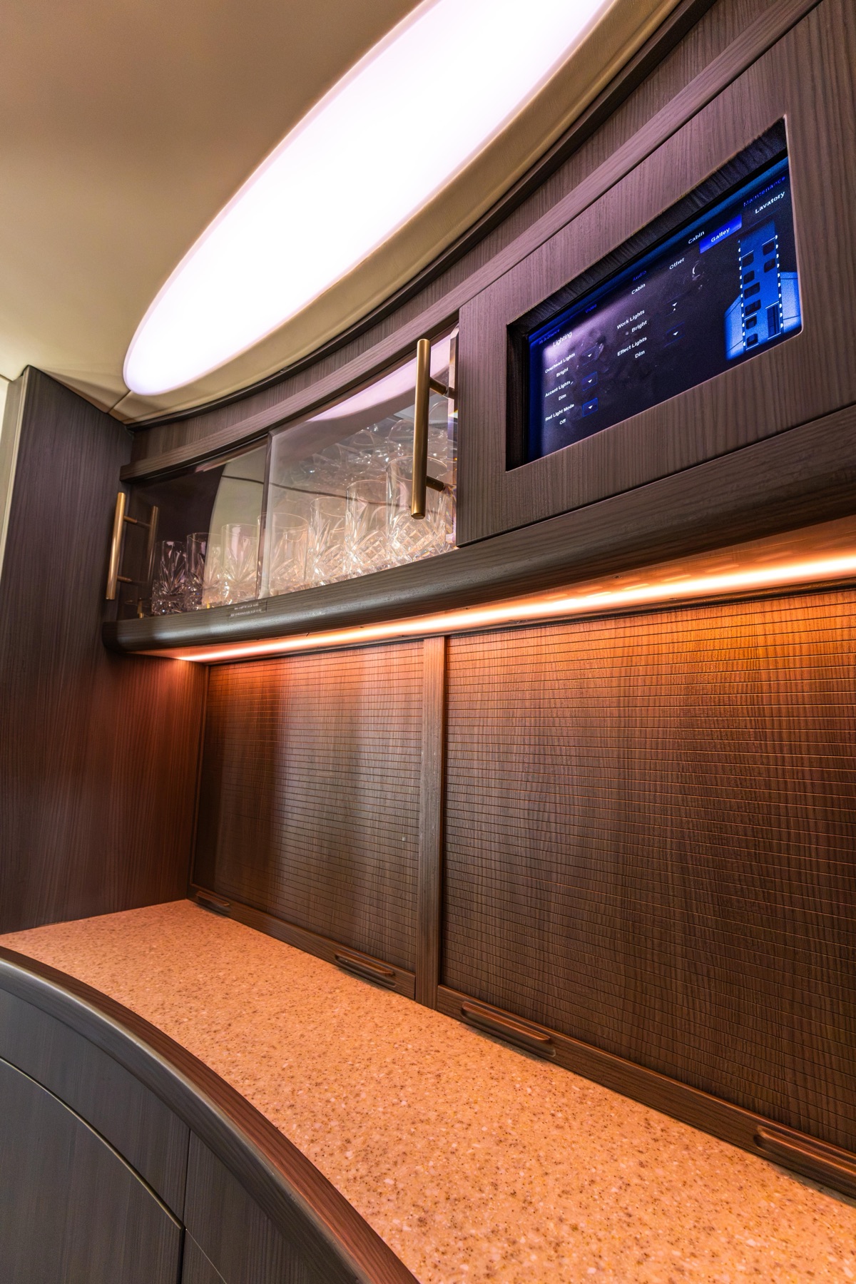Global 5000 cabin millwork and crystal detail