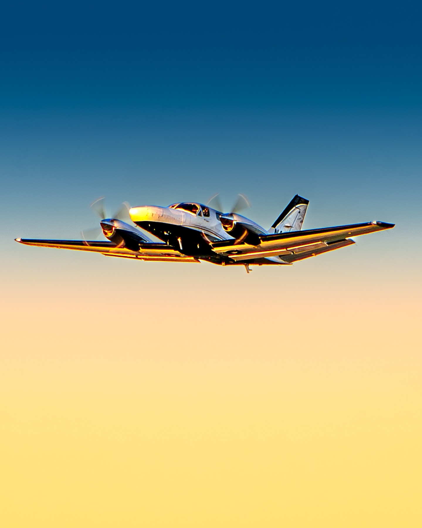 Twin-engine aircraft golden hour